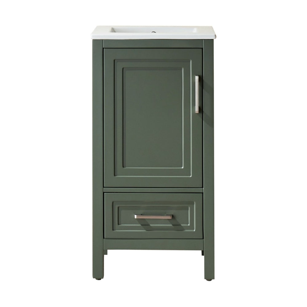 English Elm Fully Assembled 18 Inch Bathroom Vanity with Ceramic Sink Top and Soft Close Doors Green W1826P499004
