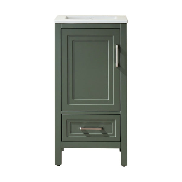 English Elm Fully Assembled 18 Inch Bathroom Vanity with Ceramic Sink Top and Soft Close Doors Green W1826P499004
