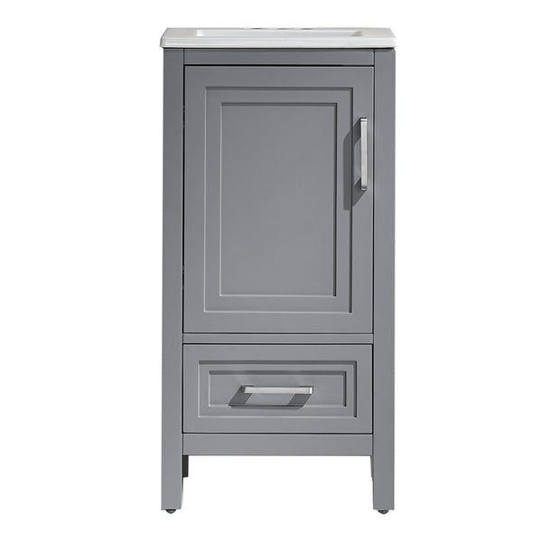 English Elm Fully Assembled 18 Inch Bathroom Vanity with Ceramic Sink Top and Soft Close Doors Grey W1826P499005