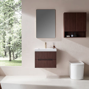 English Elm 24 Inch Floating Bathroom Vanity Dark Walnut Plywood Cabinet Integrated Acrylic Basin W1826P527581