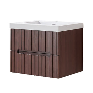 English Elm 24 Inch Floating Bathroom Vanity Dark Walnut Plywood Cabinet Integrated Acrylic Basin W1826P527581