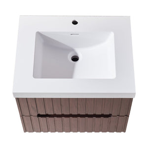 English Elm 24 Inch Floating Bathroom Vanity Dark Walnut Plywood Cabinet Integrated Acrylic Basin W1826P527581
