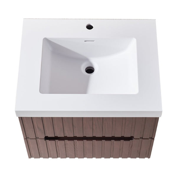 English Elm 24 Inch Floating Bathroom Vanity Dark Walnut Plywood Cabinet Integrated Acrylic Basin W1826P527581