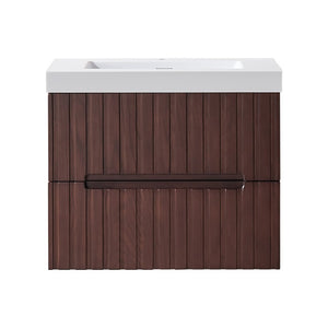 English Elm 24 Inch Floating Bathroom Vanity Dark Walnut Plywood Cabinet Integrated Acrylic Basin W1826P527581