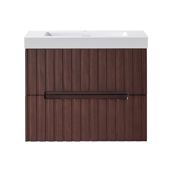 English Elm 24 Inch Floating Bathroom Vanity Dark Walnut Plywood Cabinet Integrated Acrylic Basin W1826P527581
