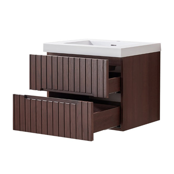 English Elm 24 Inch Floating Bathroom Vanity Dark Walnut Plywood Cabinet Integrated Acrylic Basin W1826P527581
