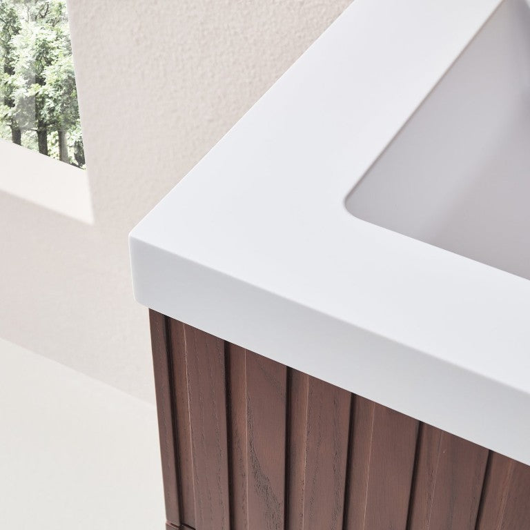 English Elm 24 Inch Floating Bathroom Vanity Dark Walnut Plywood Cabinet Integrated Acrylic Basin W1826P527581