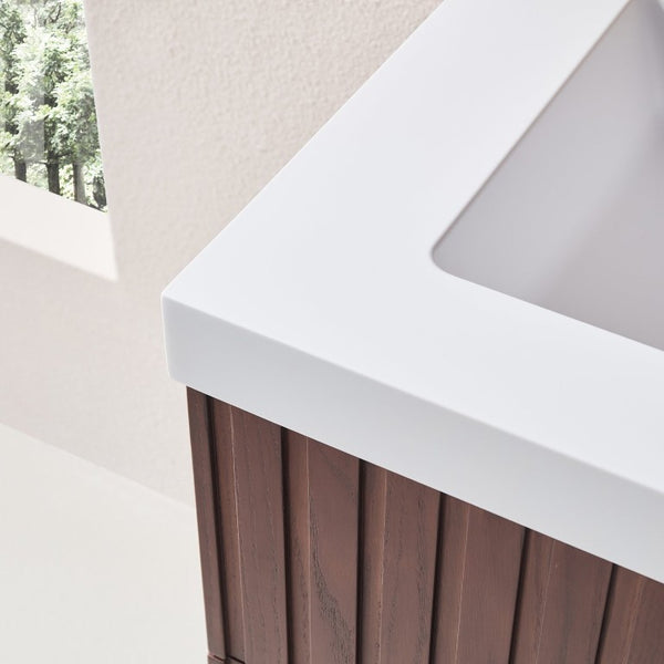 English Elm 24 Inch Floating Bathroom Vanity Dark Walnut Plywood Cabinet Integrated Acrylic Basin W1826P527581