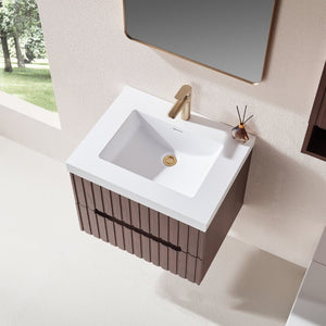English Elm 24 Inch Floating Bathroom Vanity Dark Walnut Plywood Cabinet Integrated Acrylic Basin W1826P527581