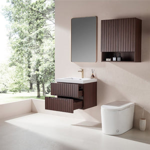 English Elm 24 Inch Floating Bathroom Vanity Dark Walnut Plywood Cabinet Integrated Acrylic Basin W1826P527581