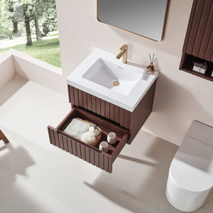 English Elm 24 Inch Floating Bathroom Vanity Dark Walnut Plywood Cabinet Integrated Acrylic Basin W1826P527581
