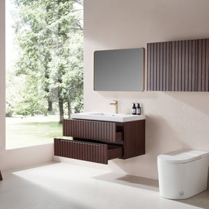 English Elm 36 Inch Floating Bathroom Vanity in Dark Walnut with Integrated Acrylic Basin Two Drawers W1826P527589