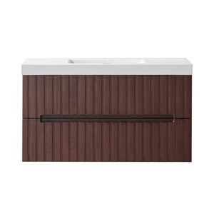 English Elm 36 Inch Floating Bathroom Vanity in Dark Walnut with Integrated Acrylic Basin Two Drawers W1826P527589