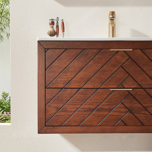 English Elm Pre-Assembled Floating Bathroom Vanity with Ceramic Sink and Two Deep Storage Drawers W1826S00007