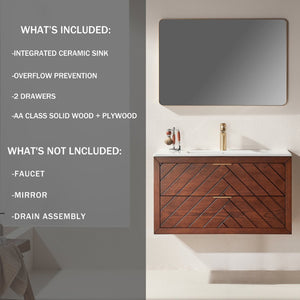 English Elm Pre-Assembled Floating Bathroom Vanity with Ceramic Sink and Two Deep Storage Drawers W1826S00007