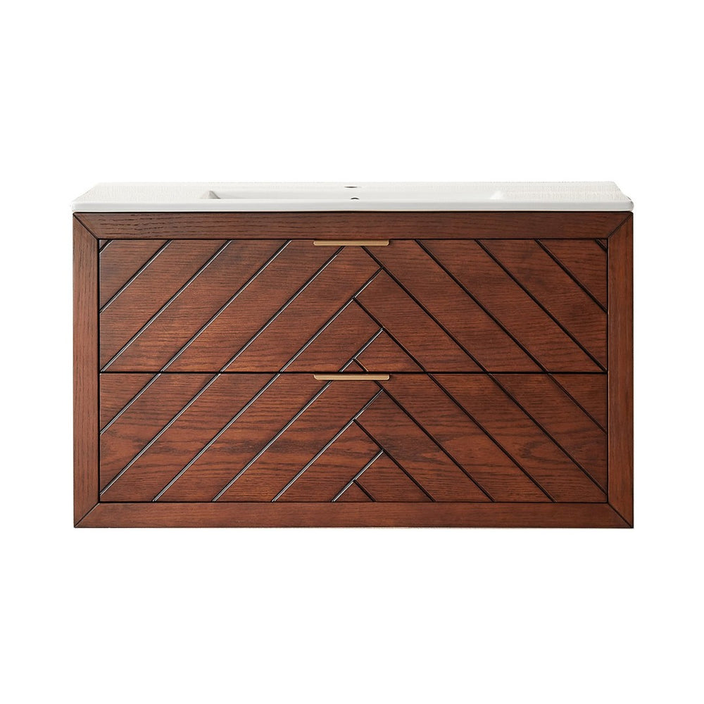 English Elm Pre-Assembled Floating Bathroom Vanity with Ceramic Sink and Two Deep Storage Drawers W1826S00007