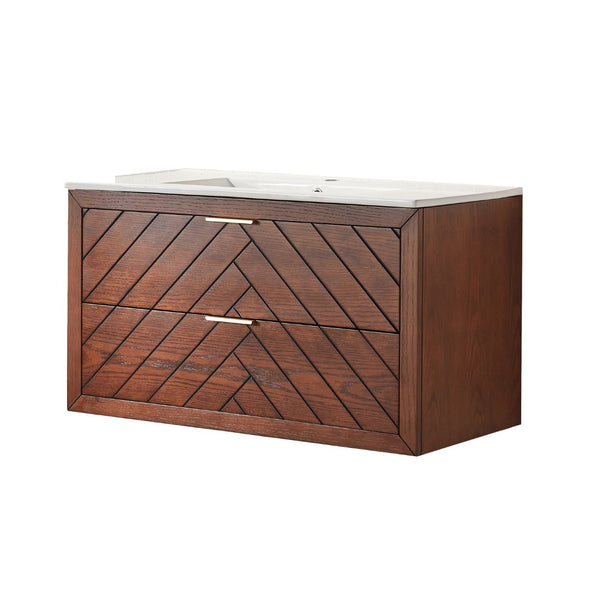 English Elm Pre-Assembled Floating Bathroom Vanity with Ceramic Sink and Two Deep Storage Drawers W1826S00007