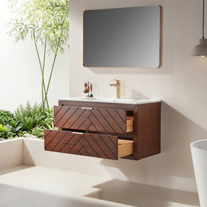 English Elm Pre-Assembled Floating Bathroom Vanity with Ceramic Sink and Two Deep Storage Drawers W1826S00007