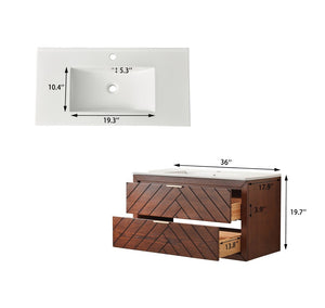 English Elm Pre-Assembled Floating Bathroom Vanity with Ceramic Sink and Two Deep Storage Drawers W1826S00007