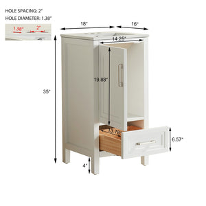 English Elm Fully Assembled White Bathroom Vanity with Ceramic Top and Soft Close Doors W1826S00009