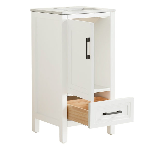 English Elm Fully Assembled White Bathroom Vanity with Ceramic Top and Soft Close Doors W1826S00009