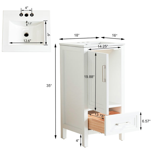 English Elm Fully Assembled White Bathroom Vanity with Ceramic Top and Soft Close Doors W1826S00009