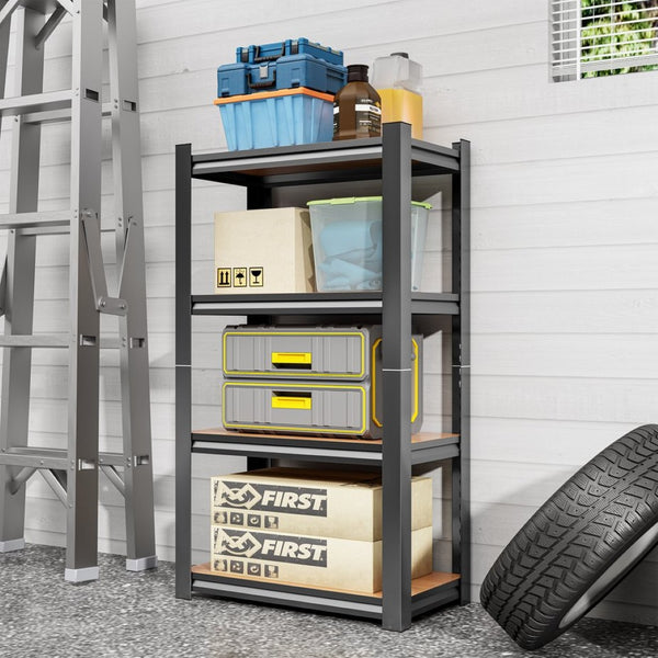 English Elm 4-layer Steel and Mdf Open Shelving Unit Heavy Duty Storage Rack for Garage or Kitchen W1831P372651