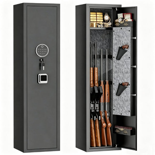 English Elm 52 Inch Biometric Rifle Safe with Steel Body Keypad Alarm and Adjustable Gun Racks W1831P529969