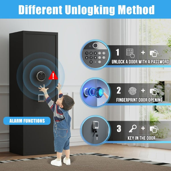 English Elm 52 Inch Biometric Rifle Safe with Steel Body Keypad Alarm and Adjustable Gun Racks W1831P529969