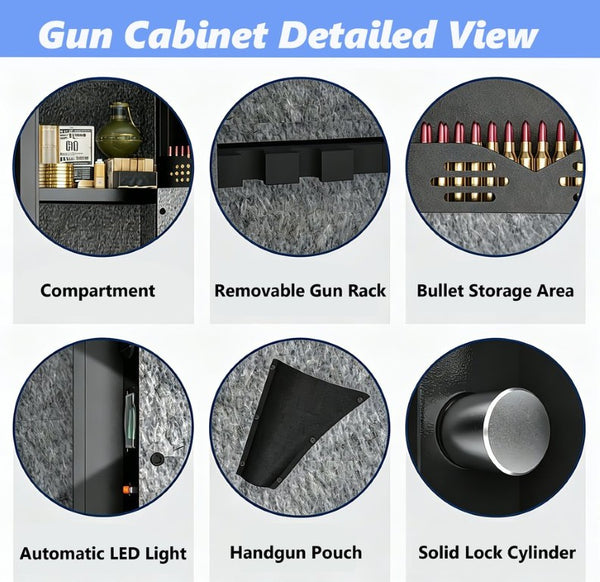 English Elm 52 Inch Biometric Rifle Safe with Steel Body Keypad Alarm and Adjustable Gun Racks W1831P529969