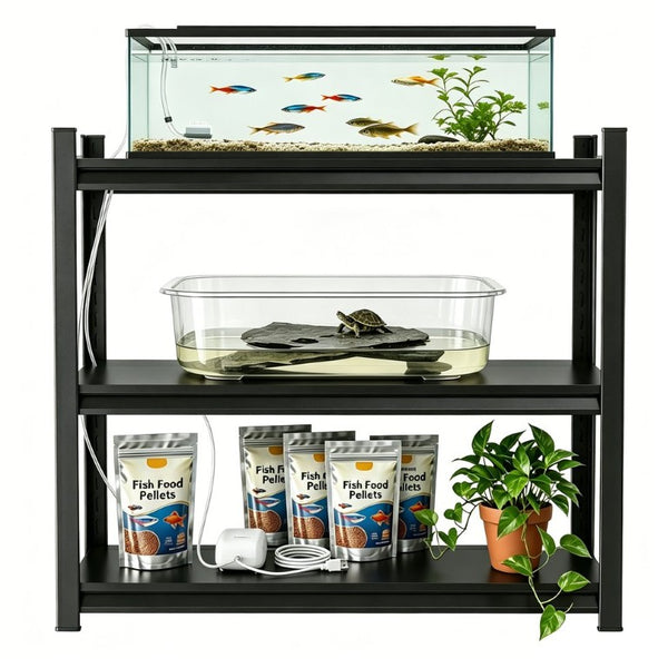 English Elm 3-Tier Steel Shelving Rack with Adjustable Crossbars for Reptile Tanks and Heavy Storage W1831P540163