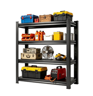 English Elm 4-Tier Black Steel Shelving Unit with Adjustable Heights for Garage and Office W1831P601856