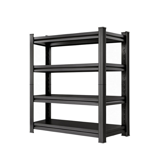 English Elm 4-Tier Black Steel Shelving Unit with Adjustable Heights for Garage and Office W1831P601856