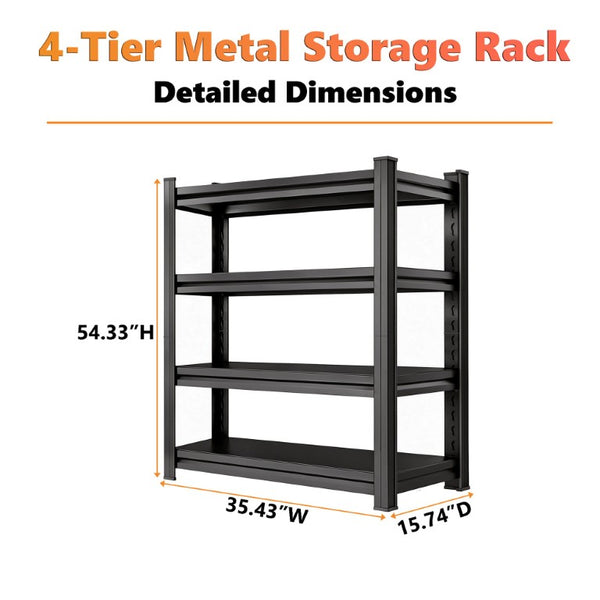 English Elm 4-Tier Black Steel Shelving Unit with Adjustable Heights for Garage and Office W1831P601856