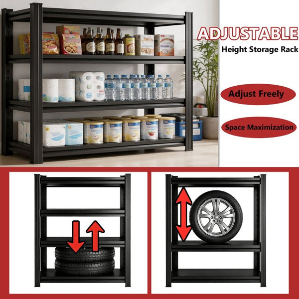 English Elm 4-Tier Black Steel Shelving Unit with Adjustable Heights for Garage and Office W1831P601856