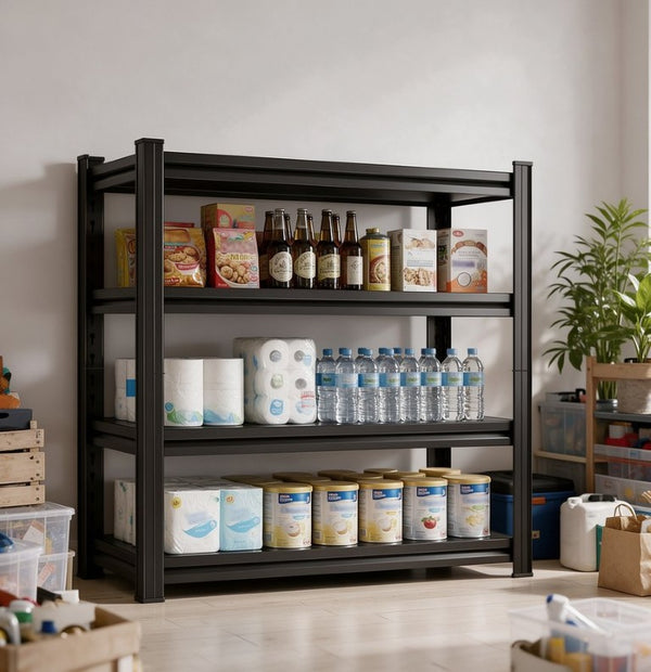 English Elm 4-Tier Black Steel Shelving Unit with Adjustable Heights for Garage and Office W1831P601856