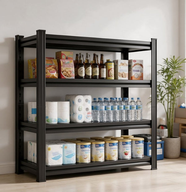 English Elm 4-Tier Black Steel Shelving Unit with Adjustable Heights for Garage and Office W1831P601856