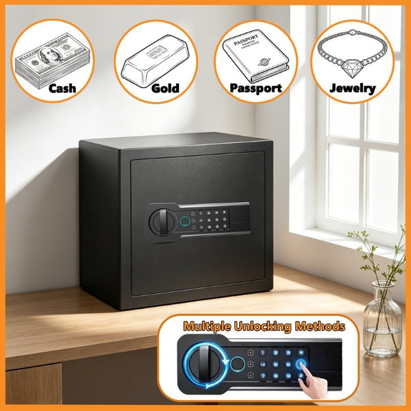 English Elm 1.2 Cu Ft Steel Home Safe with Biometric Fingerprint Access and Anti-Pry Bolts W1831P604703