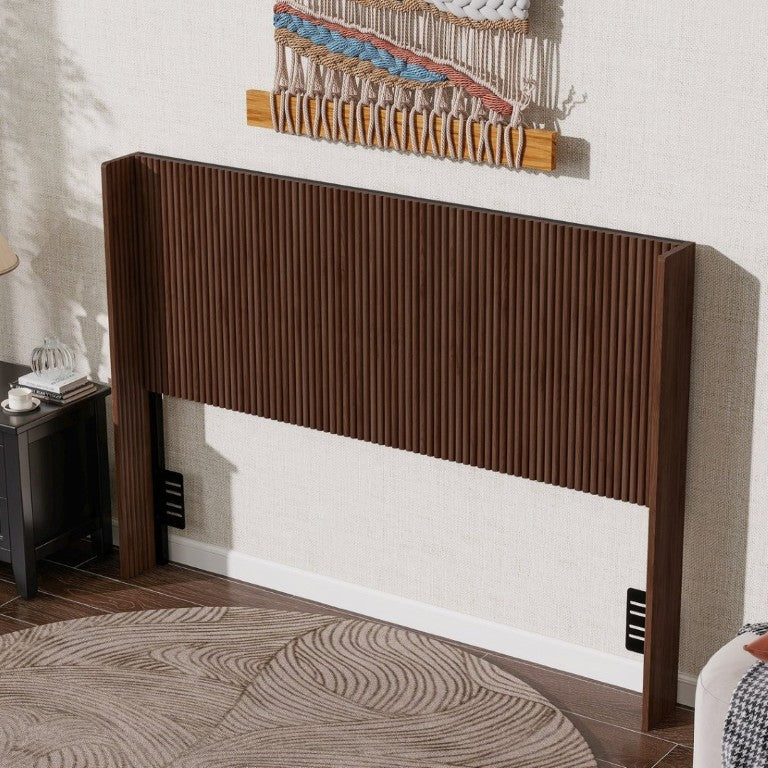 English Elm Walnut Fluted Wood Headboard Freestanding Mid Century Modern Design for Queen Full Twin W1858P412236