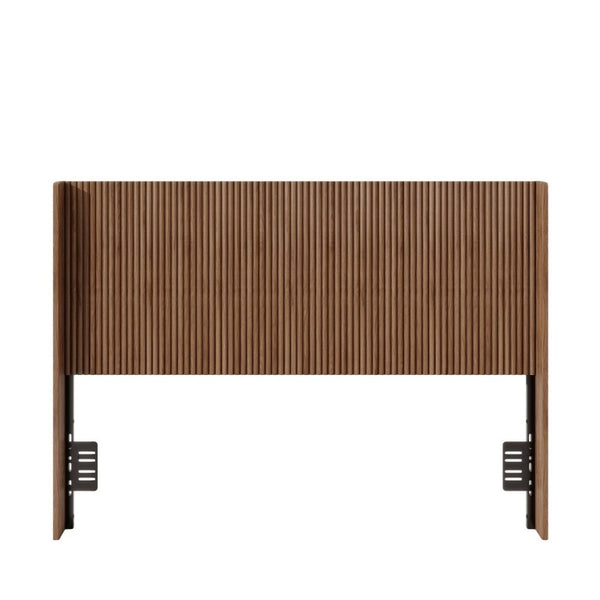 English Elm Walnut Fluted Wood Headboard Freestanding Mid Century Modern Design for Queen Full Twin W1858P412236