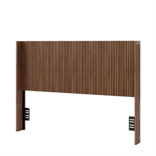 English Elm Walnut Fluted Wood Headboard Freestanding Mid Century Modern Design for Queen Full Twin W1858P412236
