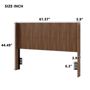 English Elm Walnut Fluted Wood Headboard Freestanding Mid Century Modern Design for Queen Full Twin W1858P412236