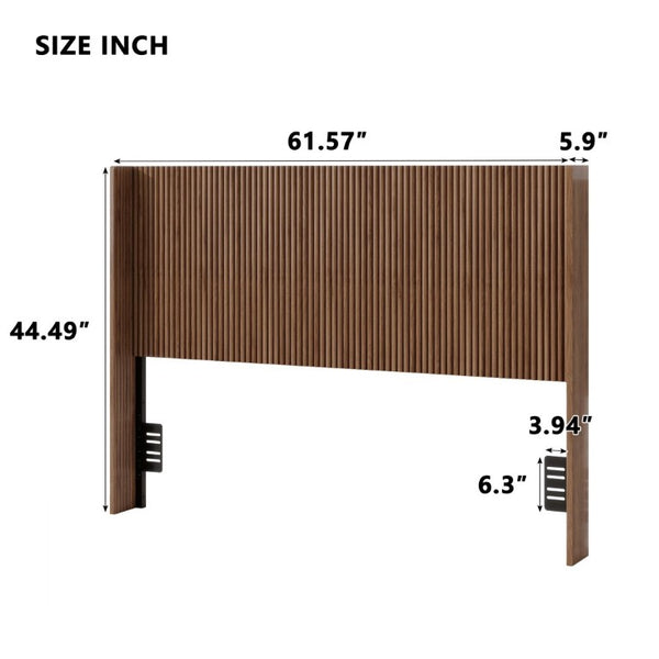 English Elm Walnut Fluted Wood Headboard Freestanding Mid Century Modern Design for Queen Full Twin W1858P412236