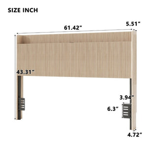 English Elm Fluted Wood Headboard with Storage Compartment and Built-In Charging for Queen Bed W1858P412237