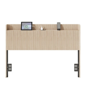 English Elm Fluted Wood Headboard with Storage Compartment and Built-In Charging for Queen Bed W1858P412237