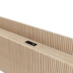 English Elm Fluted Wood Headboard with Storage Compartment and Built-In Charging for Queen Bed W1858P412237