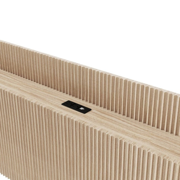 English Elm Fluted Wood Headboard with Storage Compartment and Built-In Charging for Queen Bed W1858P412237