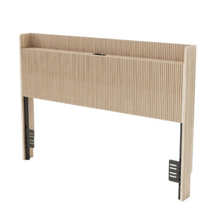 English Elm Fluted Wood Headboard with Storage Compartment and Built-In Charging for Queen Bed W1858P412237