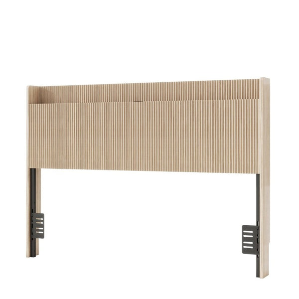 English Elm Fluted Wood Headboard with Storage Compartment and Built-In Charging for Queen Bed W1858P412237