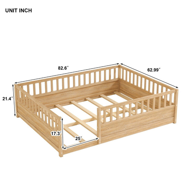 English Elm Queen Montessori Pine Floor Bed with Full Guardrail and Door Panel for Kids Natural W1858P475435